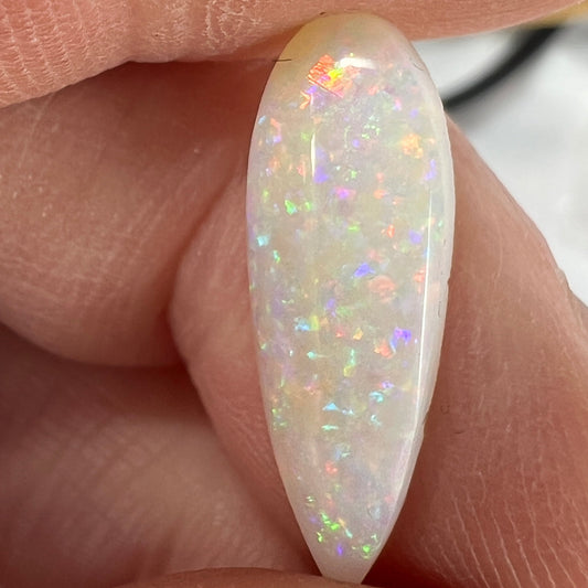 A lovely teardrop cut 2.5ct solid white Coober Pedy opal. A great example, cut by Bill Johnson.