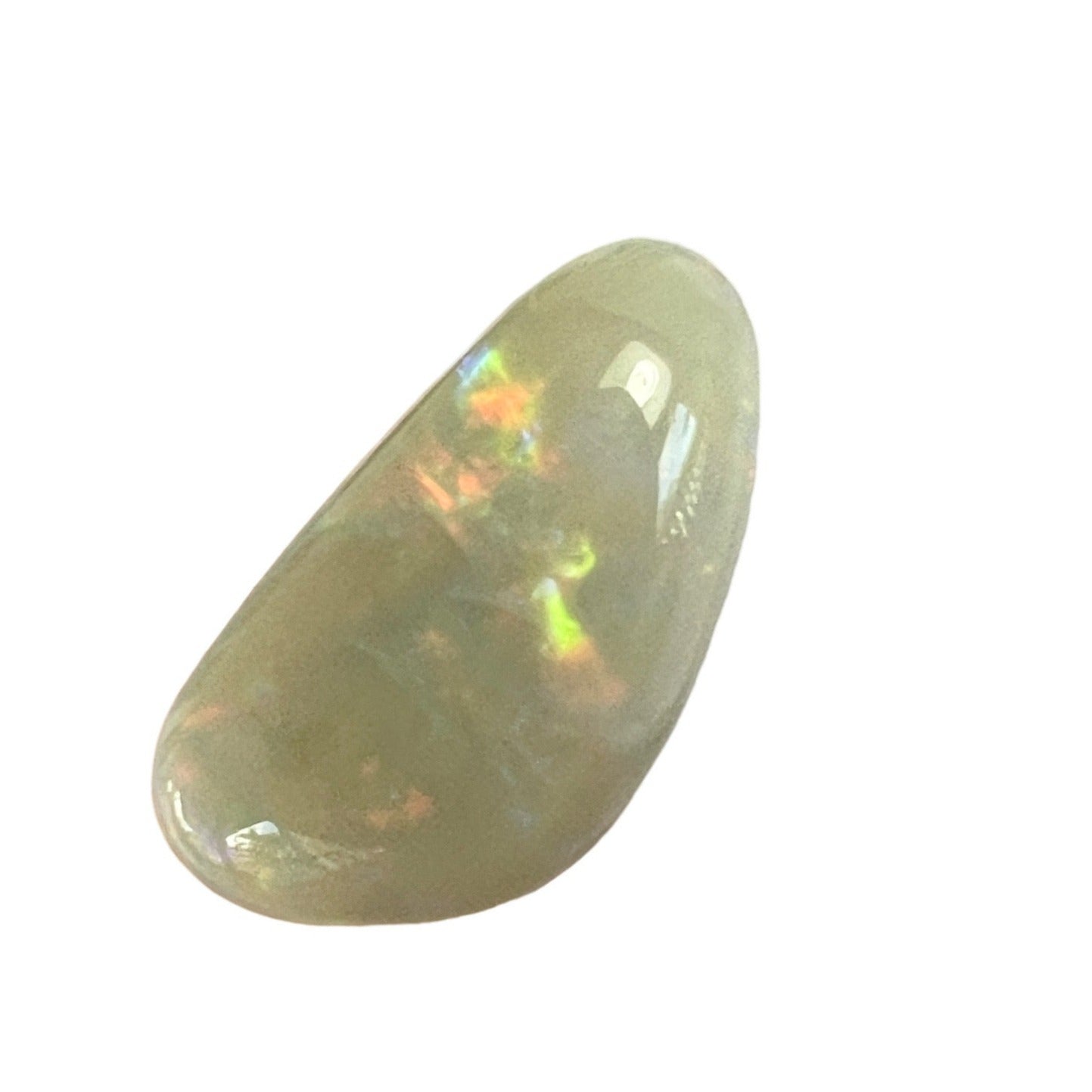 Nice solid white opal from Coober Pedy, displaying rolling flash colours.
