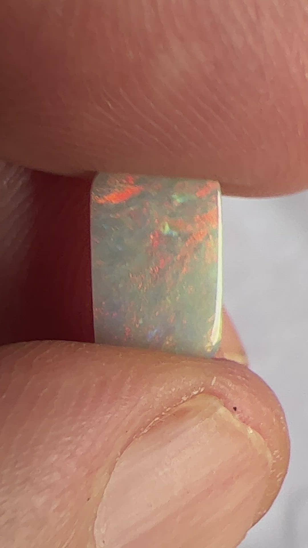 Semi-black opal from Lightning Ridge. A square cut beauty. Great pattern that shows off plenty of reds.