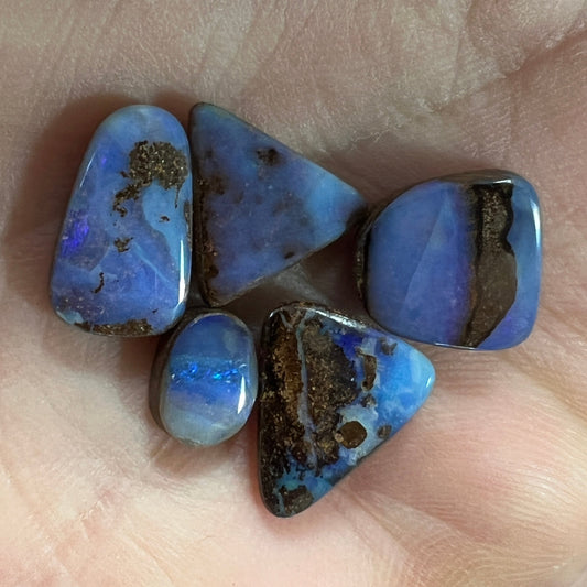 Five lovely pieces of Winton boulder opal. Nice blues and lovely polish.