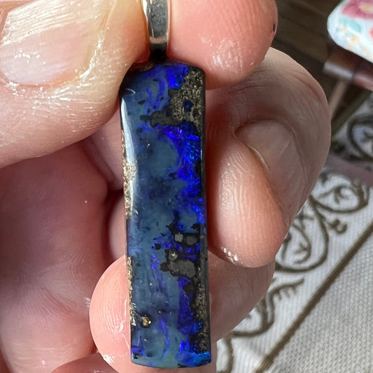 Nice blue Boulder opal and silver pendant. Awesome colour and polish. Ready to wear.